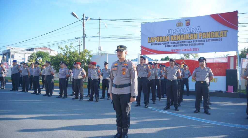 Polres Lhokseumawe Gelar Upacara Kenaikan Pangkat Personel TMT 1 Januari 2025